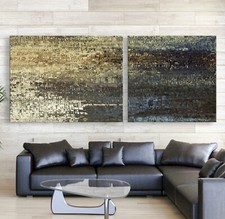 PATH 2 Abstrait Toile IMAGE Gris Beige Bleu Moderne Art Peinture Tableau XXL