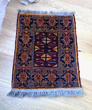 Petit tapis vintage Afghan Oriental DUCRET Laine fait main rouge orange 60x44cm