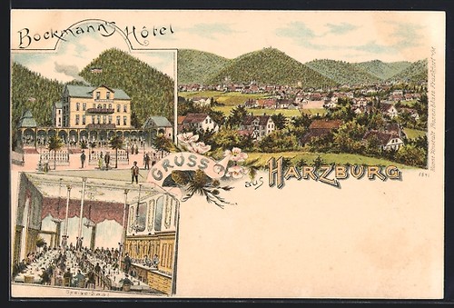 Lithographie harzburg hôtel - lithographie, harzburg,
