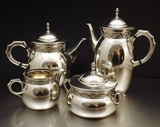 WMF SERVICE THÉ ET CAFÉ ART DECO 4 PIÈCES EN MÉTAL ARGENTE VERS 1920