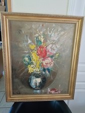 Tableau huile sur toile 20 F Bouquet De fleurs Signé Juan BENITO Côté 