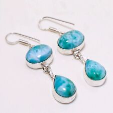 Boucles d'oreilles bijoux ethniques faits main pierre précieuse Larimar Répub...