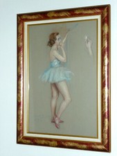 Joli pastel Camille Boiry portrait danseuse tableau danse 20ème fusain sanguine
