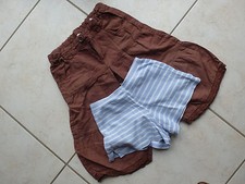 H&M pantacourt marron coton et Décathlon short rayé bleu 6 ans