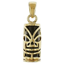 Pendentif Tiki Plaqué Or et Onyx synthétique - CHAÎNE en OPTION - Mixte