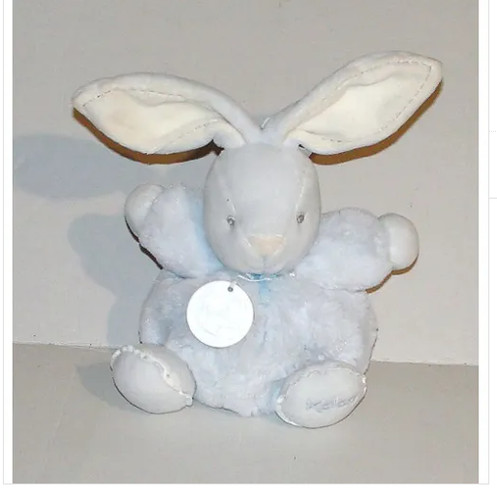 Doudou lapin boule bleu - lapin, blanc