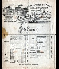 TOURS & CHATEAURENAULT (37) USINE CUIRS "BASSINET & JACQUELIN / LEFEVRE" Tarifs