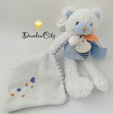 5535?DOUDOU ET COMPAGNIE Ours Blanc Mouchoir Rayé Bleu Les Gommettes