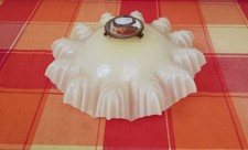 Ancien Abat-jour Opaline/ Suspension Jaune Clair Beige Avec Griffe Laiton 12...