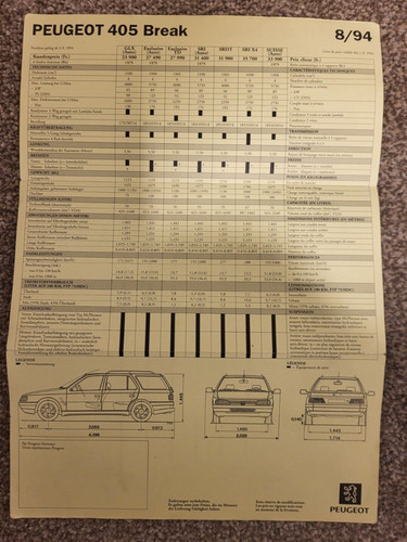 Tarif peugeot 405 - , 08/94