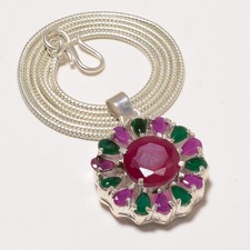 PENDENTIF TURC FAIT MAIN EN ARGENT 925 ONYX ROUGE & VERT RUBELLITE AVEC