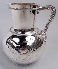Elkington Eau Cruche Antique Victorien Bouledogue Anglais Argent Sterling 1876