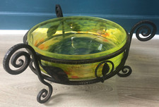 Belle Coupe Art déco Fer Forgé Pate de verre moucheté signé Lorrain