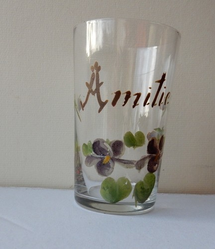 Ancien verre emaille amitie - verre,