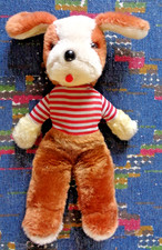 SOR/ PELUCHE VINTAGE CHIEN MARRON BLANC JAUNE VESTE TEE SHIRT RAYE ROUGE "lire"