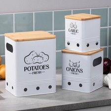 Lot 3 boîtes rangement durables pour pommes terre, oignons, ail et