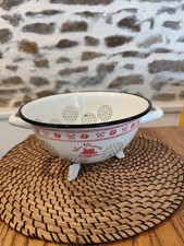 Passoire en Tôle émaillé Blanche Vintage 