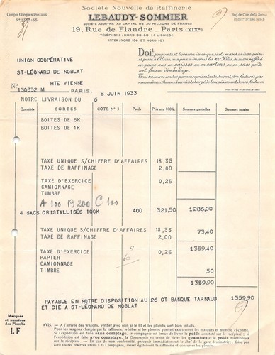 1933 facture raffinerie - ,