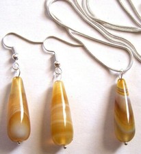 Parure Collier + BO Agates jaune or