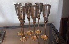 Vintage Champagne Brass Flute Goblets x 6 Tulip Style 21 cm High Nice Condition