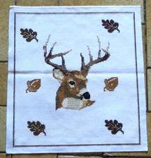 Vintage Point de Croix Cerf Tête Feuilles d’Automne Déco Cabane Rustique 33x31cm