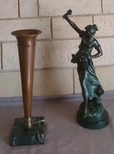 Grand vase cornet original et rare en cuivre/laiton/marbre Vintage années 50 