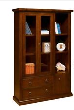 Vitrine Bibliothèque Salon Élégant en Bois De Peuplier, Armoire Verre Doré Noyer