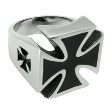 Massif Bague pour Hommes Croix de Fer Acier Inox Siegel Noir Argent Bijou Motard