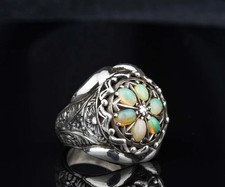 AAA QUALITY SOLID STERLING 925 SILVER MEN'S JEWELRY HANDGRAVED FIRE OPAL RING