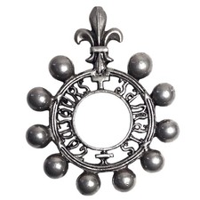 Ancien Dizainier en métal argenté Ajouré Fleur de Lys Devise Toujours Jamais