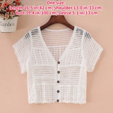 Femme Crochet Haut Court Étole Creux Bolero Shirt Cardigan Dentelle Châle Poncho