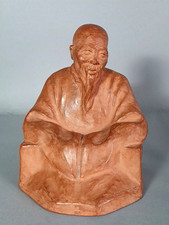 G. Hauchecorne (1880-1945) vieil homme chinois assis terre cuite Signé C632