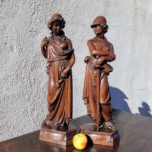 Paire sculptures bois - paire, en