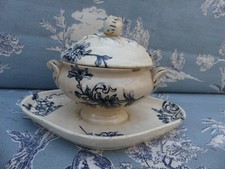 Moutardier Terre de Fer Creil et Montereau ou Saint Amand décor floral couvercle