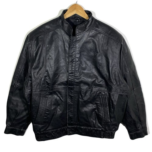 Blouson cuir noir vintage - cuir,