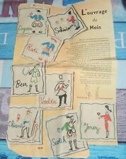 Lot 7 toiles lin motifs à broder ,propres  ,Modes et Travaux + restes écheveaux 