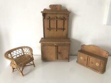 Meubles jouets miniature en bois osier rotin bahut canapé ancien vintage