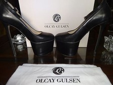OLCAY GULSEN SKYHIGH ANKLE STRAP FETISH PLATFORM PUMS BLACK LEATHER 40
