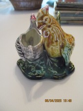 Poule et Coq Salière et poivrière en céramique barbotine Art Déco