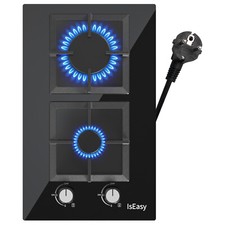 IsEasy Table de Cuisson Encastrable gaz 30cm 3700w 2 Feux Gaz Noir