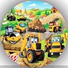 Les engins de chantier  .Déco de gâteau comestible,Azyme,disque diamètre 20cm