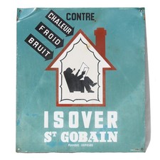 Ancienne plaque publicitaire 40 cm x 45 cm tôle non émaillée / Isover St Gobain