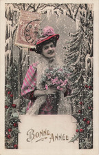 CP BONNE ANNEE FEMME ELEGANTE