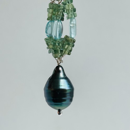 Pendentif argent perle - pendentif, noire