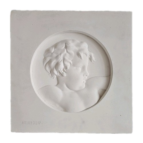 Bas relief platre putto - platre,,