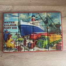 Grande Ancienne boite peinture en tôle - Page  London - Vide - 35,5cm x 24,5cm