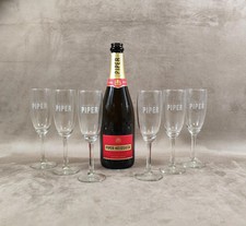 Lot de 6 flûtes à Champagne en verre Piper-Heidsieck Reims Années 1990