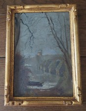 Tableau peinture huile sur panneau paysage daté Janvier 1908