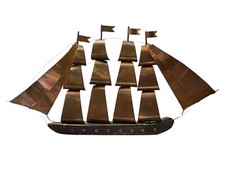 ANCIEN BATEAU MAQUETTE VOILIER EN CUIVRE SIGNÉ R.C VILLEDIEU PAS CASSEROLE ETAMÉ