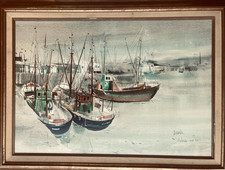 Georges Damin-Superbe Marine-Ostende- Belgique-Huile /Toile Signée-1983-Rare